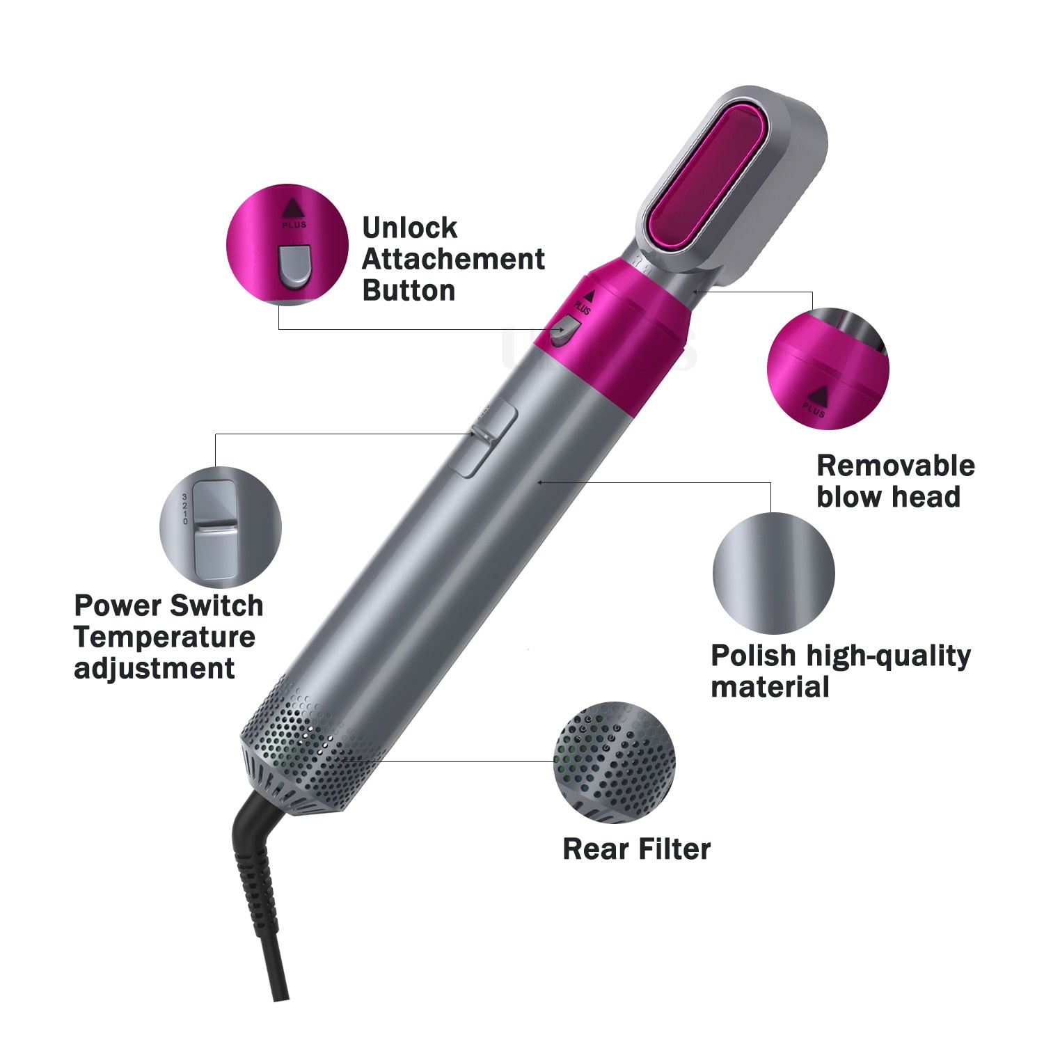 5 In 1 Hair Dryer Brush Professional Hair Curler