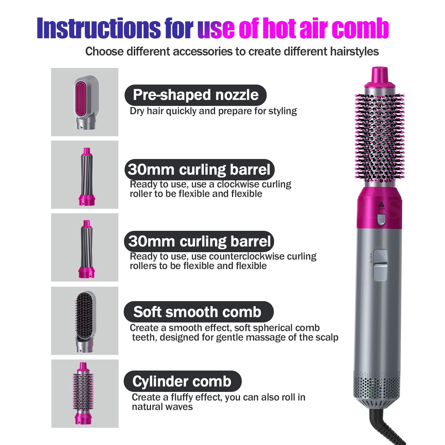 5 In 1 Hair Dryer Brush Professional Hair Curler